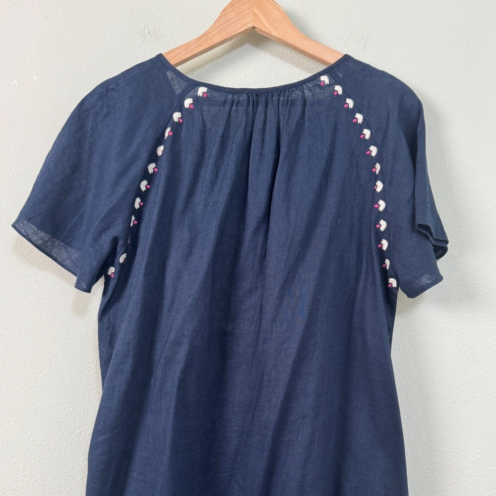 Madewell Embroidered Linen-Blend Raglan Ruffle Mini Dress Navy AO275 Medium Boho - Picture 5 of 10
